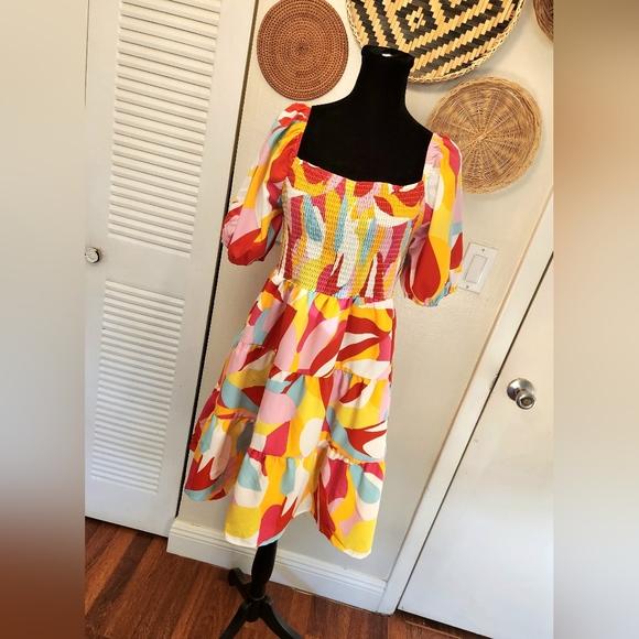 Multicolor Babydoll Tiered Mini Dress - Picture 10 of 10